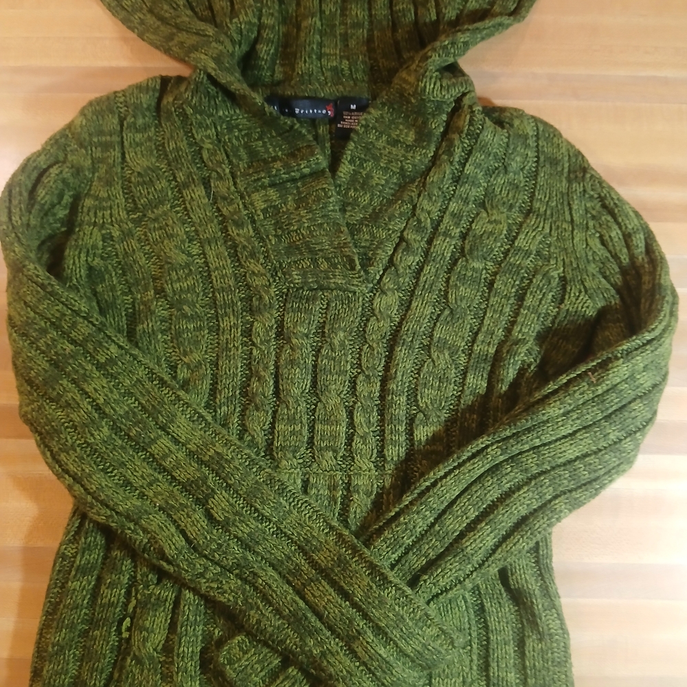Allison Brittney Green Cable Knit Hooded Sweater